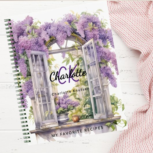 Recept lilacs venster bloemen roze monogram notitieboek
