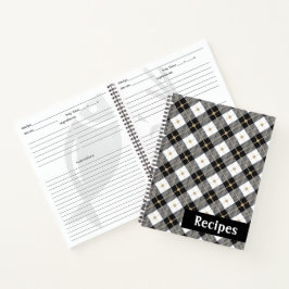 Recept met zwart-wit geruit houtvesterpatroon notitieboek