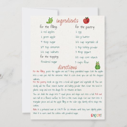 Recept van het Christmas Apple Cookies Wenskaart Kaart (Achterkant)