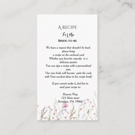 Recept verzoek bruids douche informatiekaartje (Voorkant)