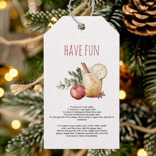 Recept voor Apple Cider Mule Kerstmis |Feestelijke Cadeaulabel