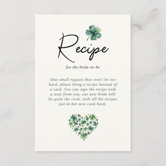 Recept voor Bride Green Shamrock Vrijgezellenfeest Informatiekaartje (Voorkant)
