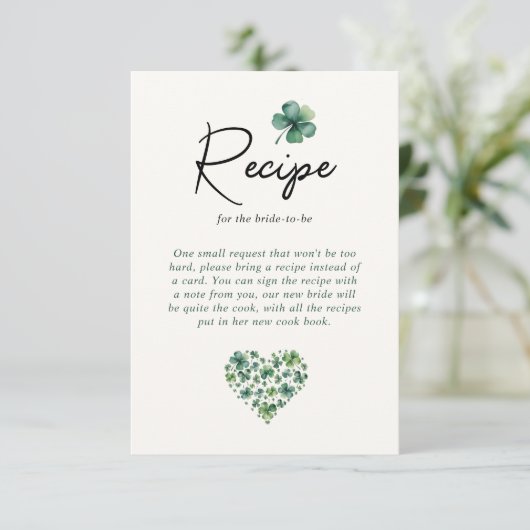Recept voor Bride Green Shamrock Vrijgezellenfeest Informatiekaartje (Staand voorkant)