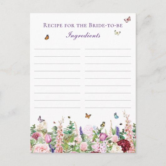 Recept voor de bruid Floral & Butterfly Briefkaart (Voorkant)