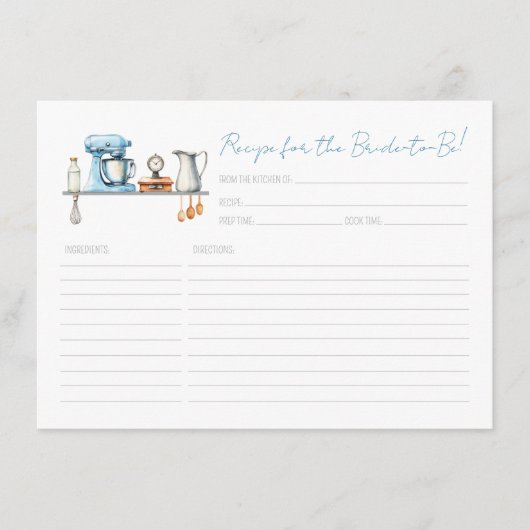 Recept voor de bruid Koken Bruiloftfeest Informatiekaartje (Voorkant)