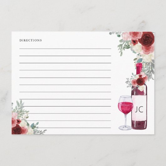 Recept voor de bruid om rode wijn bloemen informatiekaartje (Achterkant)