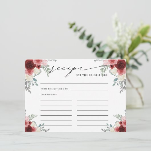 Recept voor de bruid om rode wijn bloemen informatiekaartje (Staand voorkant)