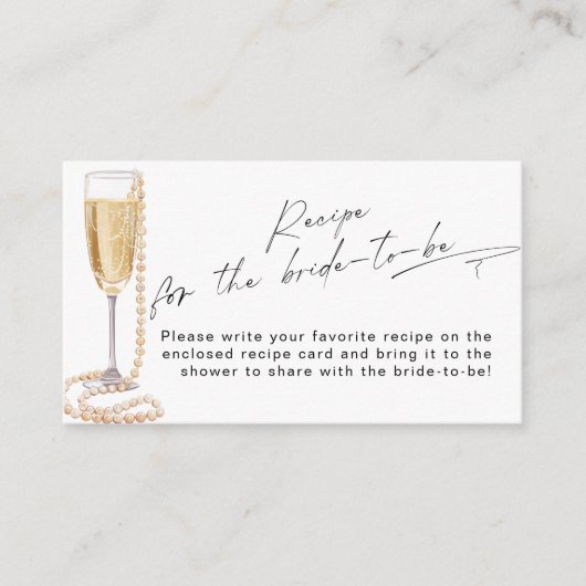 Recept voor de bruid Parels en Prosecco bruids Informatiekaartje (Voorkant)