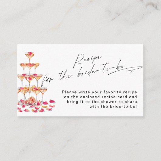 Recept voor de bruid Patels en Prosecco bruids Informatiekaartje (Voorkant)