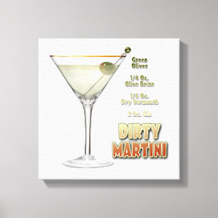 Recept voor Dirty Martini Cocktail Kunst 12"x12" Canvas Afdruk