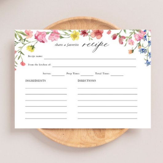 Recept voor een bruiloftsfeest in de wilde bloemen informatiekaartje