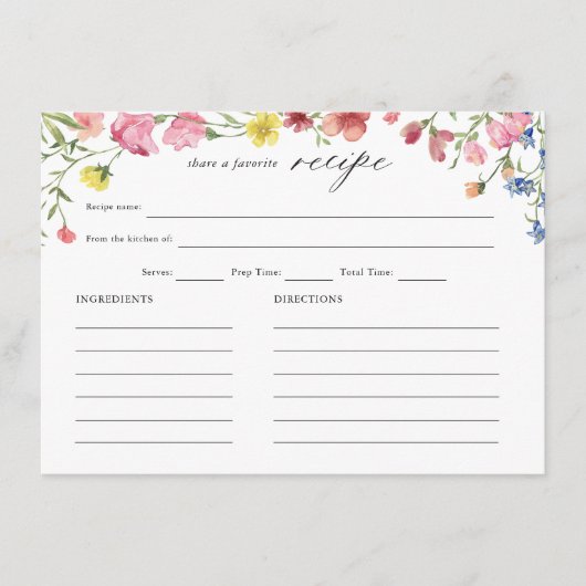 Recept voor een bruiloftsfeest in de wilde bloemen informatiekaartje (Voorkant)