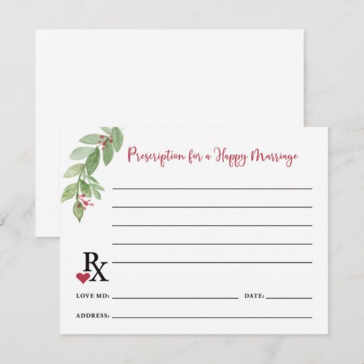 Recept voor een Gelukkig Huwelijk Advieskaart Informatiekaartje (Voorkant / Achterkant)