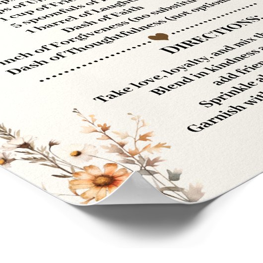 Recept voor een gelukkig huwelijk Herfstveldbloeme Poster (Hoek)
