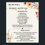 Recept voor een gelukkig huwelijk Herfstveldbloeme Poster<br><div class="desc">Klik op "Bewerk ontwerp" om de lay-out aan te passen of te personaliseren (wijzig de formulering,  letterkleur,  lettertype).
** Zie de volledige collectie voor bijpassende uitnodiging,  bruidsjonker-spellen,  labels en beschikbare borden**</div>