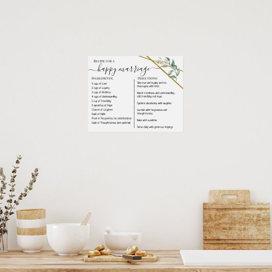 Recept voor een gelukkig huwelijk nieuw getrouwd g poster (Keuken)