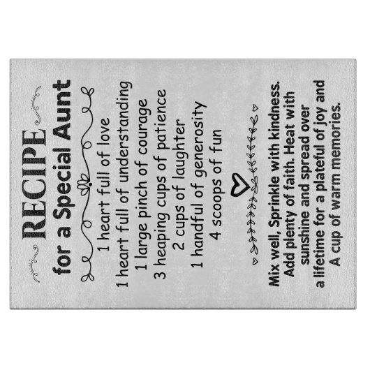 Recept voor een speciale tante Custom Gift Moederd Snijplank (Voorkant)