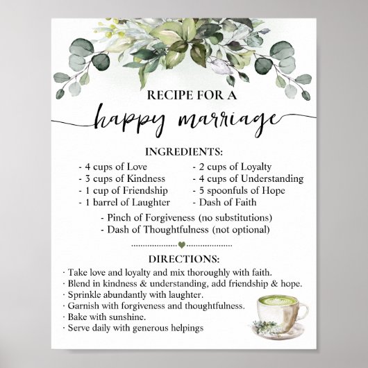 Recept voor Gelukkig Huwelijk Matcha Trouwcadeau Poster (Voorkant)