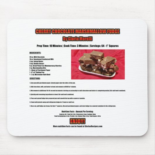 Recept voor kersenchocolade Marshmallow Fudge Muismat (Voorkant)