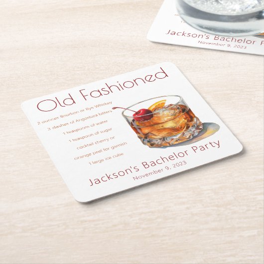 Recept voor Old Fashioned drankje voor vrijgezelle Kartonnen Onderzetters (Schuin)