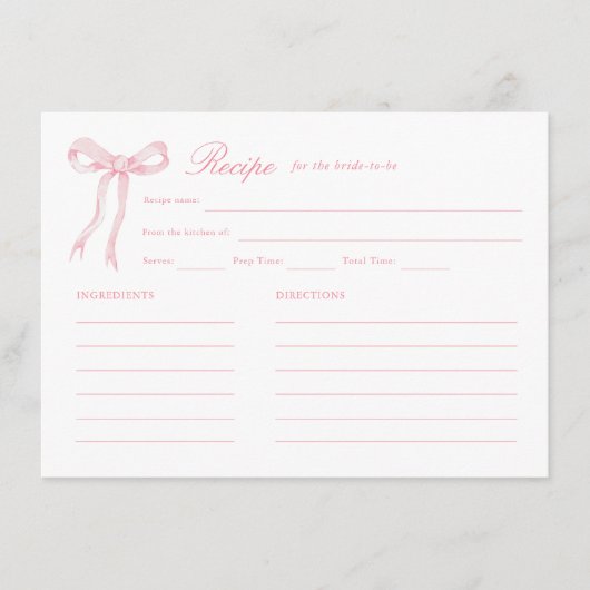 Recept voor roze strik huwelijksfeest informatiekaartje (Voorkant)