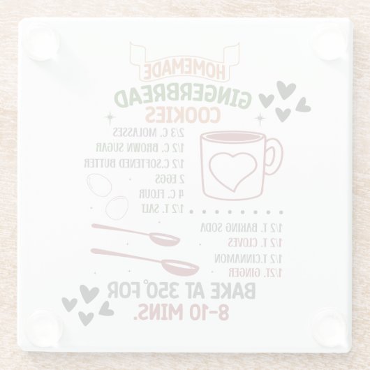 Recept voor zelfgemaakte gemberkoekjes Kerstcadeau Glazen Onderzetter (Achterkant)