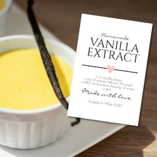 Recept voor zelfgemaakte vanille-extract in hartvo voedselcontainer etiket