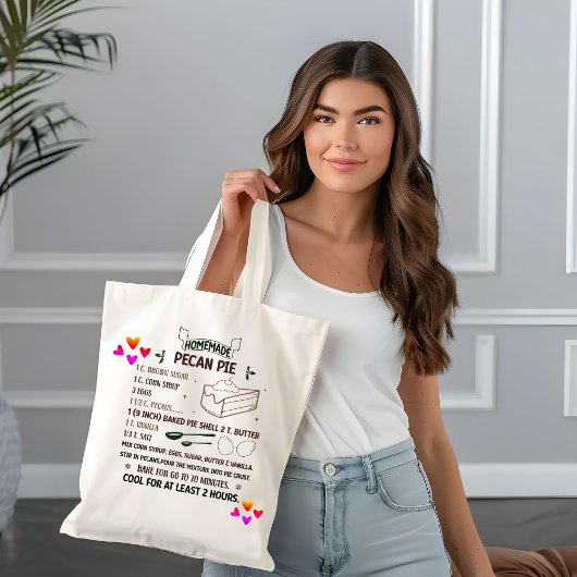 Recept voor zelfgemaakte zoete pecannotentaart als tote bag