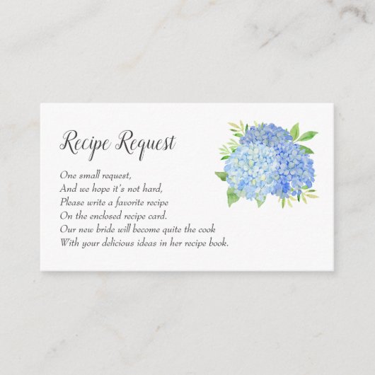 Receptaanvraag Blue Hydrangea Behuizing Kaart (Voorkant)