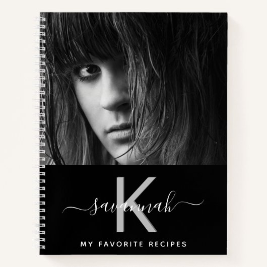 Recepten aangepaste foto zwart wit monogram notitieboek (Voorkant)