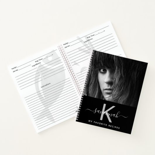Recepten aangepaste foto zwart wit monogram notitieboek (Binnen)