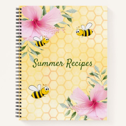 Recepten bijen gele honingraat roze bloemen notitieboek (Voorkant)