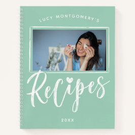 Recepten fotoalbum met mintgroene witte borstelsch notitieboek