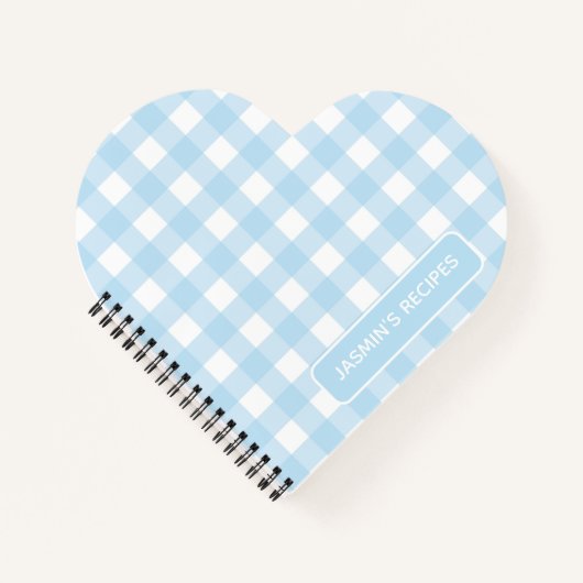 Recepten | Gingham Patroon Lichtblauw en Wit Notitieboek (Voorkant)