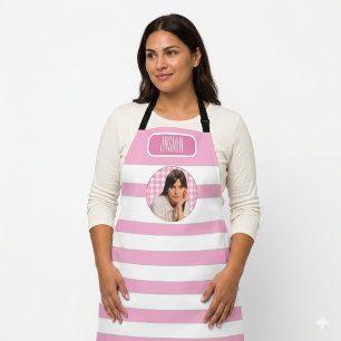Recepten Gingham patroon roze en wit Schort