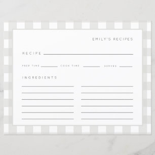 Recepten Gingham Pattern Grijs en Wit Recept Kaart