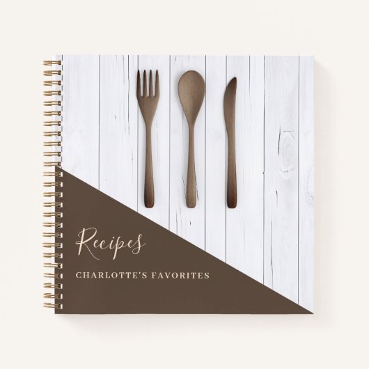 Recepten houten keukengerei bruin kookboek notitieboek (Voorkant)