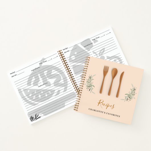 Recepten houten keukengerei groen kookboek notitieboek (Binnen)