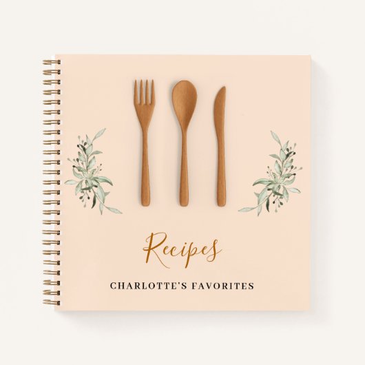 Recepten houten keukengerei groen kookboek notitieboek (Voorkant)