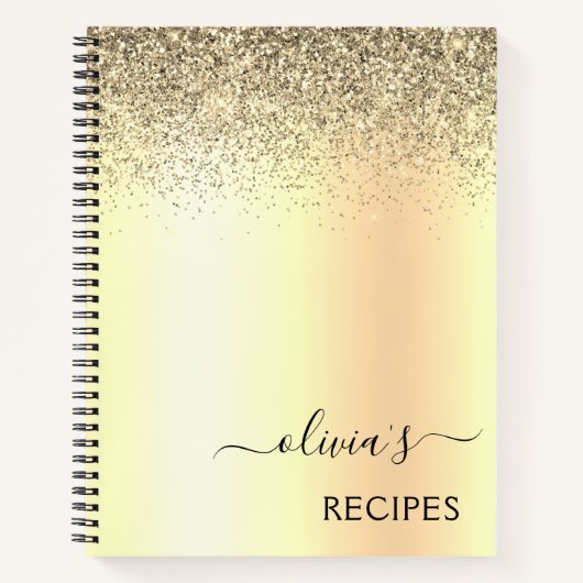 Recepten Kookboek Gouden Glitter Monogram Notitieboek (Voorkant)