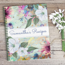 Recepten kookboek, vintage aqua bloemige waterverf