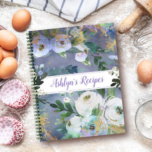 Recepten kookboek vintage blauwe bloem waterverf notitieboek