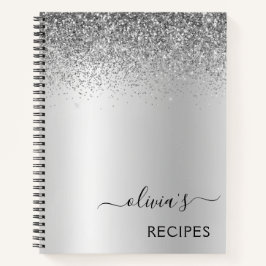 Recepten Kookboek Zilveren Glitter Monogram Notitieboek