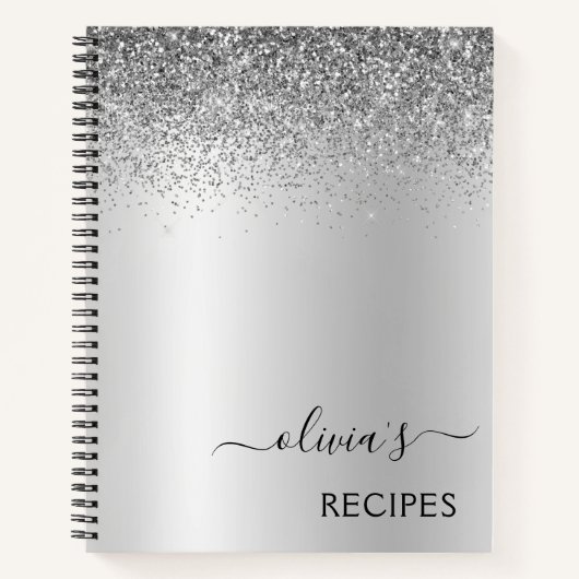 Recepten Kookboek Zilveren Glitter Monogram Notitieboek (Voorkant)