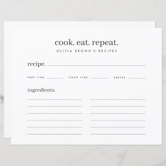 Recepten | Minimal Recept Multomap Behuizing Kaart (Voorkant / Achterkant)