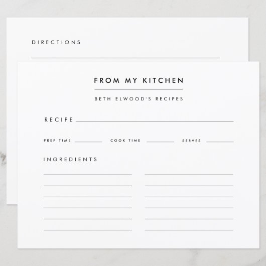 Recepten | Modern van mijn keukenrecept Kaart (Voorkant / Achterkant)