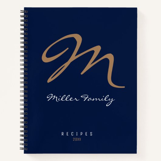 Recepten monogram donkerblauw notitieboek (Voorkant)