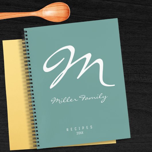 Recepten monogram Dusty Blue Notitieboek