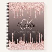 Recepten roos gouden druppels zwart monogram notitieboek (Voorkant)
