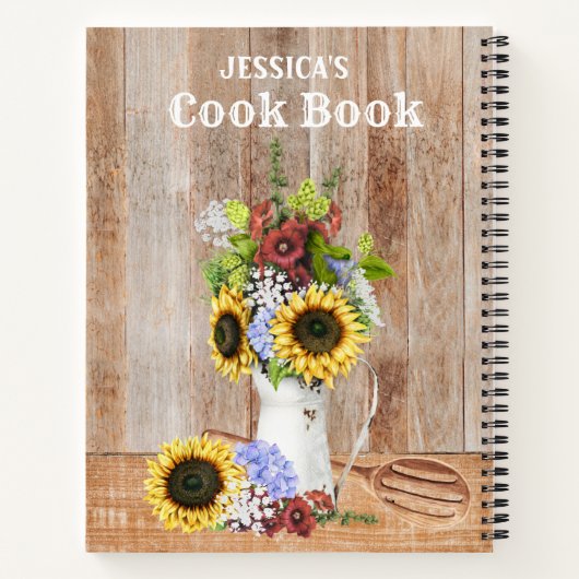 Recepten Rustieke Keuken Zonnebloem Hout Monogram Notitieboek (Achterkant)